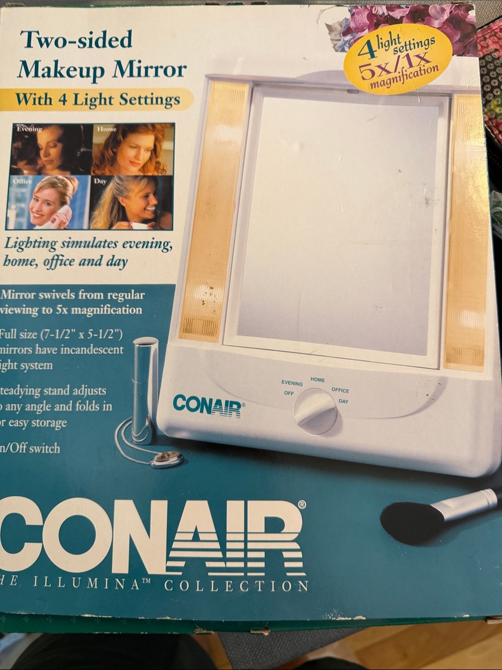 Conair Two-Sided Vanity Mirror with Adjustable Lighting - White